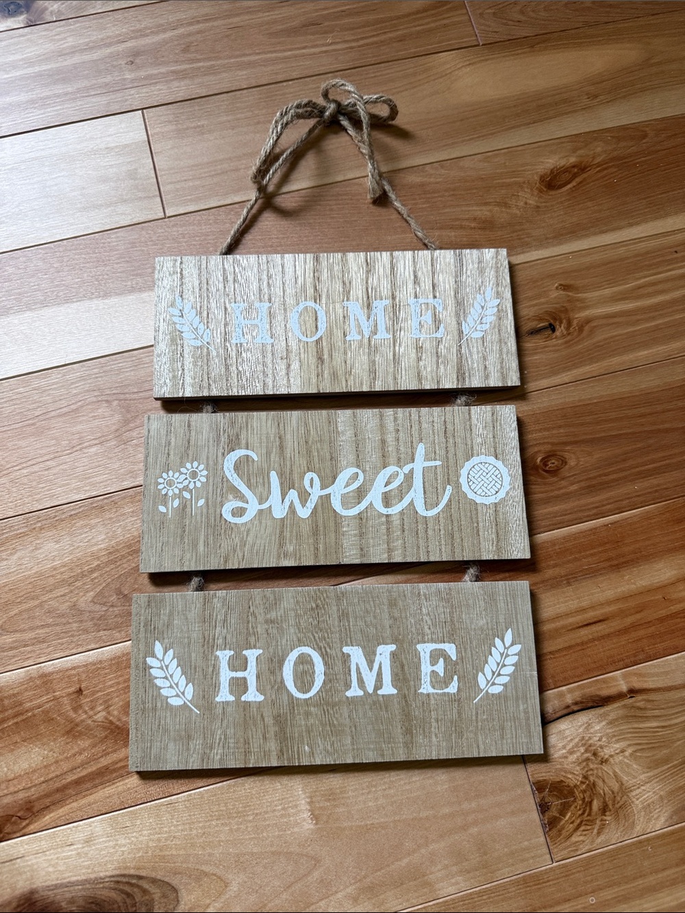Home Sweet Home Wooden Hanging Sign - White on Natural Wood